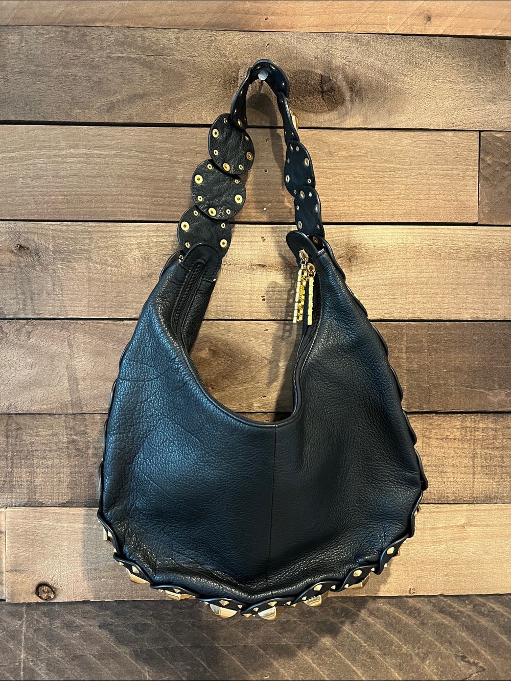 Charm and Luck Vintage Women's Small Satchel Purse in Black and Gold